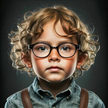 Child Model in Glasses and Stylish Shirt Ultra-Realistic Cinematic Stock Photo generative 