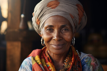  Smiling elderly black woman. Old person. AI. - obrazy, fototapety, plakaty