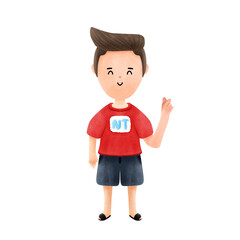 cartoon, boy, person, business, illustration, vector, people, character, businessman, child, hand, smile, kid, standing, woman, manager, 3d, office, waving, comic, men, smiling, one, fun, lady