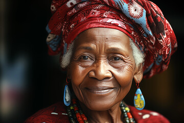  Smiling elderly black woman. Old person. AI.