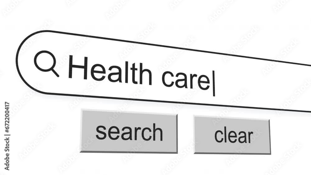 Poster health care search bar with click animation. vintage screen. typed in search engine bar on digital s