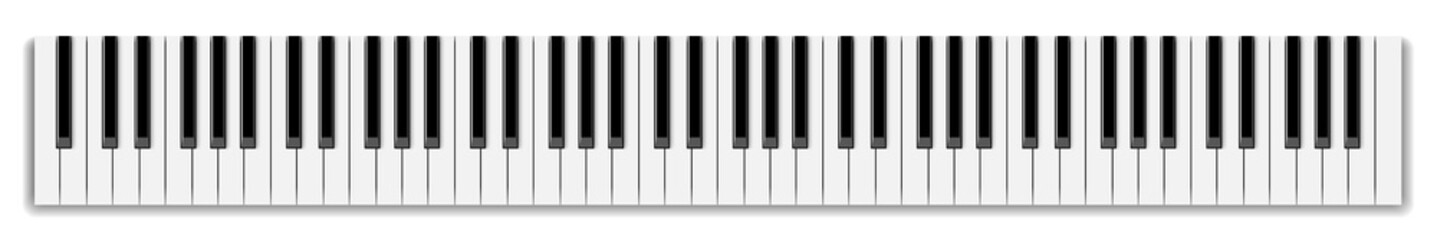 Top view of realistic shaded monochrome piano keyboard on transparent background - obrazy, fototapety, plakaty