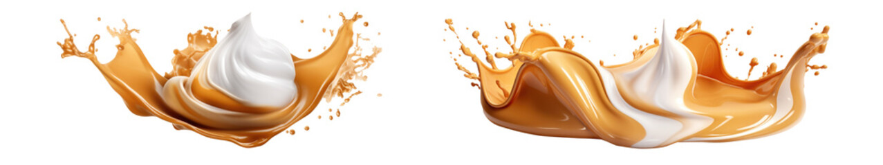 Set of caramel splash isolated on transparent background.