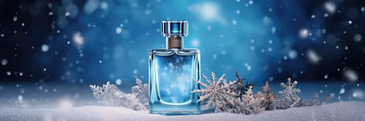 Foto op Plexiglas A winter perfume fragrance for Christmas poster with copy space. © comicsans