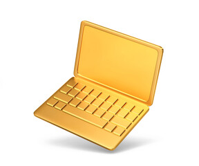 Golden laptop isolated on white. Clipping path included