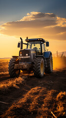 Dawn's Early Work: Tractor on Fresh Plowed Field