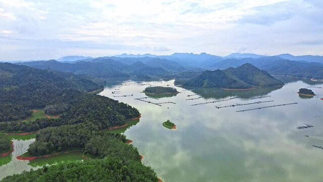 Aerial 4k video of Ulu Kasok Riau tourist attraction, the Raja Ampat wannabe in Riau province, Sumatra island, Indonesia.
