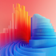 Kolorowe abstrakcyjne tło 3d - szklane miasto - Colorful abstract 3d background - glass city - AI Generated - obrazy, fototapety, plakaty