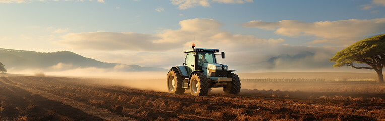 Rural Morning: Tractor Cultivating Fresh Earth