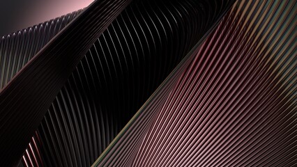 Delicate luxury curved pink elegant modern 3D Rendering abstract background made of bezier curves of twisted and bent corrugated metal plates