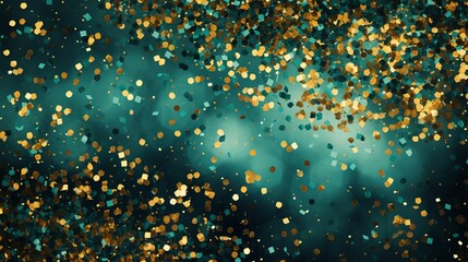 Teal green and gold glitter bokeh: festive holiday background texture in high resolution