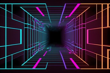 Abstract neon lines endless tunnel