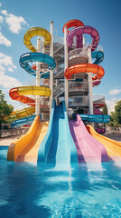 Quiet Summer Thrills: Vacant Water Park with Bright Slides