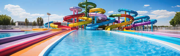 Quiet Summer Thrills: Vacant Water Park with Bright Slides