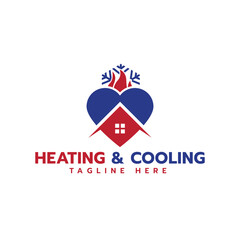 HVAC logo design creative concept with Home heart fire flame and cooling sign