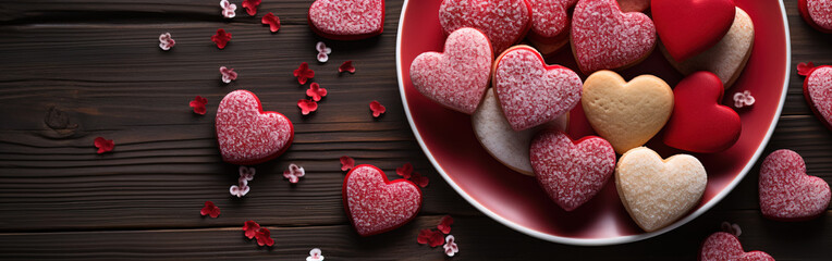 Fototapeta premium Culinary Love: Homemade Heart Sugar Cookies on a Plate