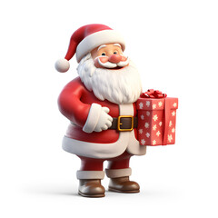 3D Santa Claus with Gift on Transparent Background, Ai Generated