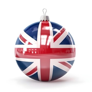 Christmas toy ball in colors of Great Britain flag, isolated on white background