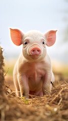 Portrait of a piglet on natural background. Minimalistic concept. AI generated content.