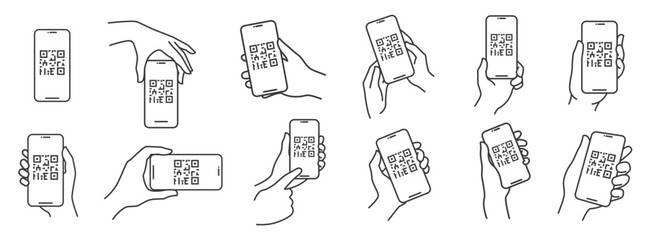 QR code scanning icon in smartphone. hand holding