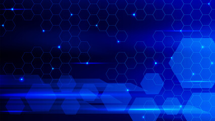 Abstract modern technology futuristic with hexagons and glowing particles for network connection, global communication technology business background.