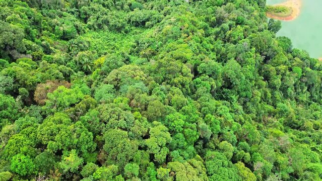 Aerial 4k video of Ulu Kasok Riau tourist attraction, the Raja Ampat wannabe in Riau province, Sumatra island, Indonesia.