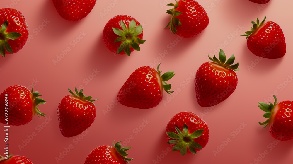 Sticker Fresh strawberry seamless pattern. Ripe strawberries isolated on pink. Package design background.