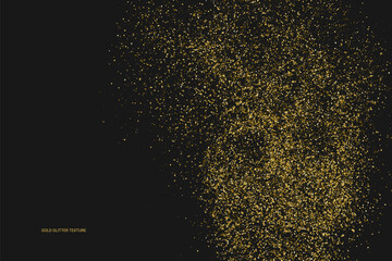 Fototapeta na wymiar Gold Glitter Texture Isolated On Black. Goldish Color Sequins. Celebratory Background. Golden Explosion Of Confetti. Vector illustration. 