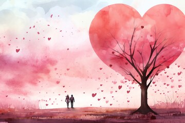 Valentine's day background with hearts watercolor style