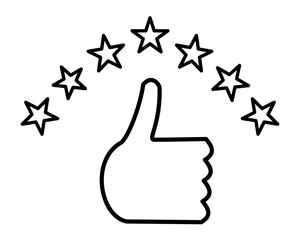 Hand thumb up with seven stars icon outline vector