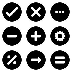 Mathematics wrong correct divide on black circle icon set - obrazy, fototapety, plakaty
