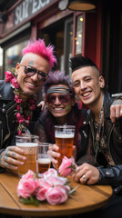 Happy Punks celebrating Valentine's Day at street bar