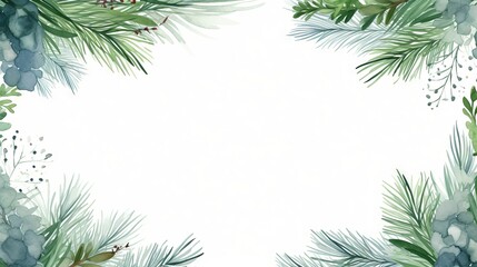 Festive watercolor banner with fir branches and text space