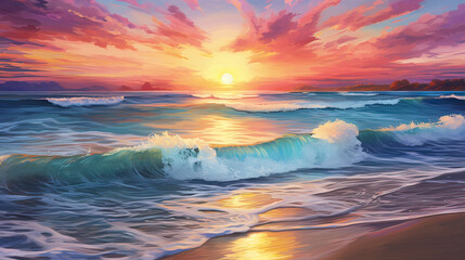 Obraz premium Colorful coastal sunset Ai Generative