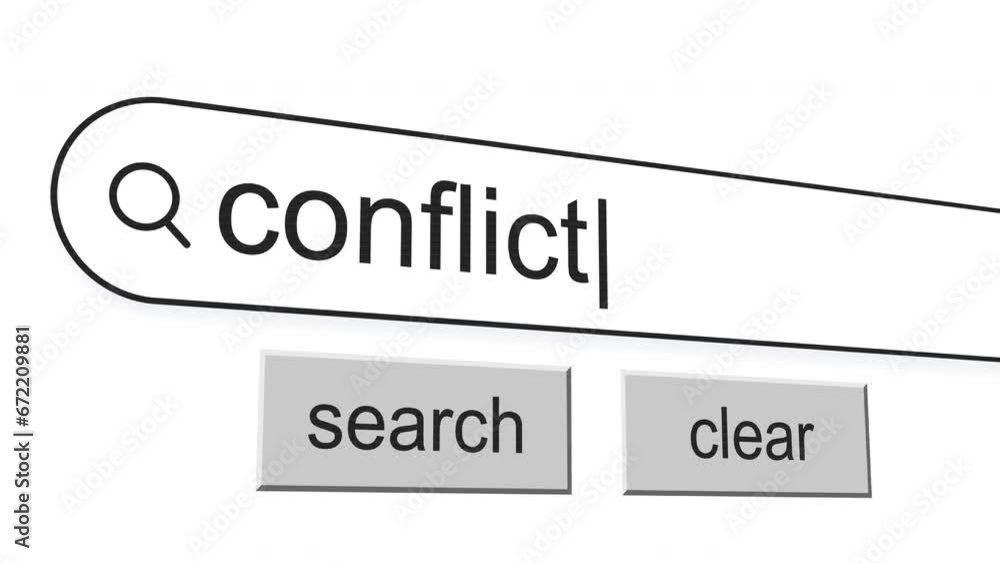 Poster conflict search bar with click animation. vintage screen. typed in search engine bar on digital scre