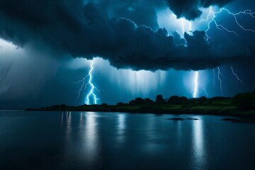 lightning over the lake  Generated Ai