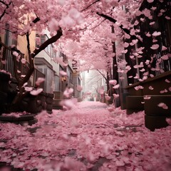 Scenery with cherry blossoms in full bloom.