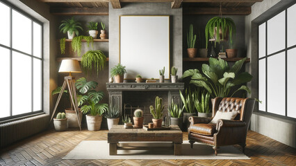 Rustic botanical haven with vintage charm, poster mock-up ideal for art showcases
