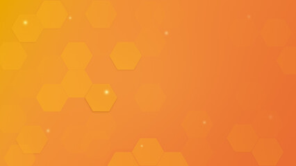 Yellow and orange hexagons on a orange color gradient background. Abstract high resolution full frame modern technology illustration with copy space.