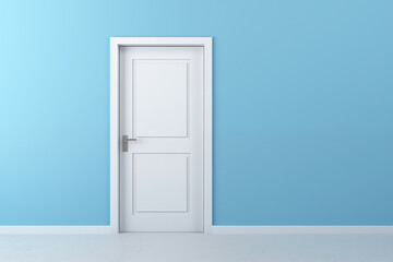 A Tranquil White Door within an Azure Room