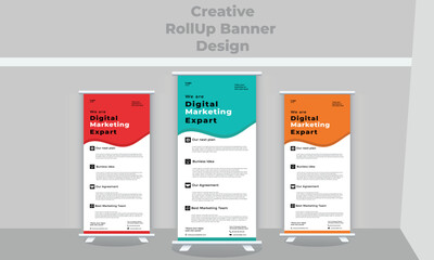 Business Roll Up Set. Standee Design. Banner Template 1 in 3 