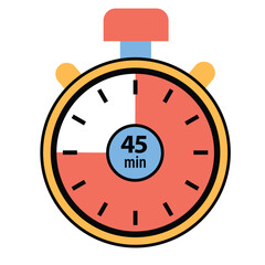 Stopwatch Countdown in 45 Minute, Timer and Clock Icon Design