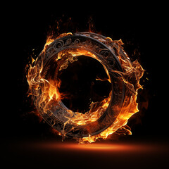A black background with a fire ring on it in the style
