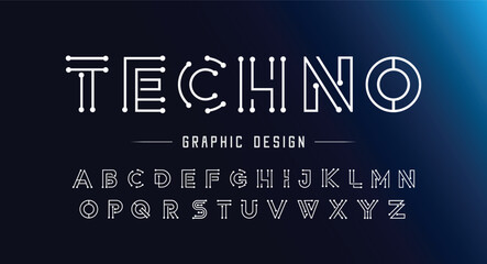 TECHNO , a modern alphabet lowercase font. minimalist typography vector illustration design - obrazy, fototapety, plakaty