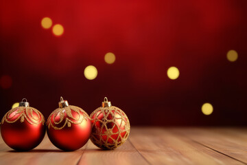 Red Christmas background with golden Christmas baubles
