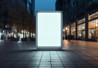 Vertical white billboard on city street. Mockup. AI generative