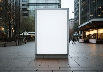 Vertical white billboard on city street. Mockup. AI generative