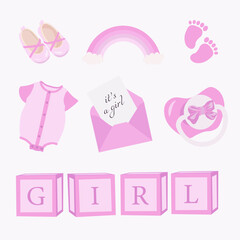 set of elements for a girl's birthday party