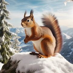 A Wintry Squirrel - A little fur bearer in the Middle of a Magical Winter Mountain Landscape