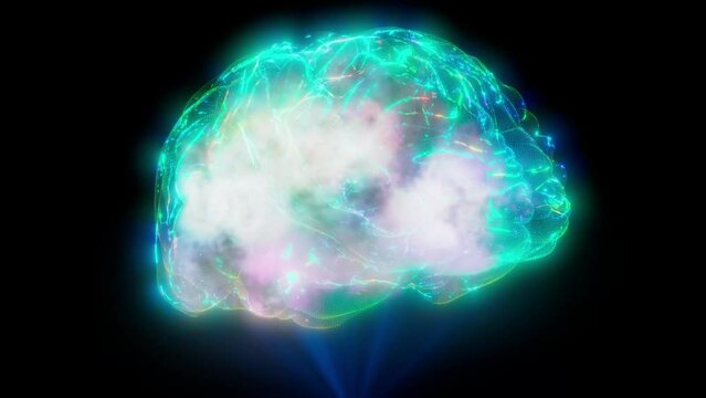 colorful rotating brain animation visualizing synapse power